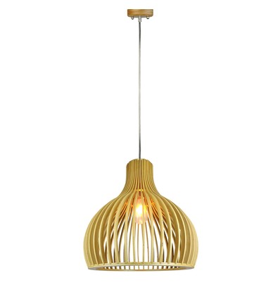 Suspension en bois Ø45cm - Design conique, détails chromés, douille E27, sans source lumineuse