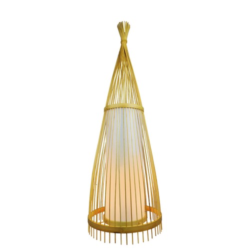 Lampadaire en bois avec abat-jour en rotin, douille E27 - Ø45cm, Hauteur : 150cm, câble 1,8m, sans source lumineuse