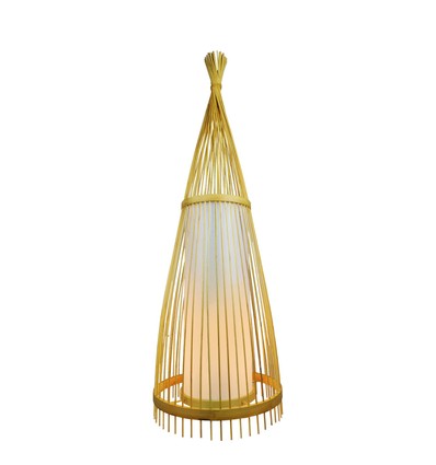 Vloerlamp van hout met rotan kap, E27 fitting - Ø45cm, Hoogte: 150cm, 1,8m snoer, zonder lichtbron