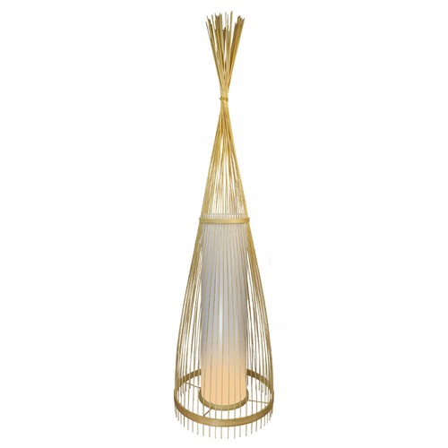Lampadaire en bois avec abat-jour en rotin, E27 - Ø40cm, hauteur 100cm, IP20, sans source lumineuse