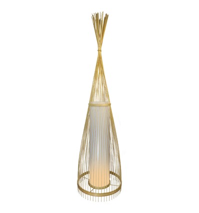 Houten vloerlamp met rotan kap, E27 - Ø40cm, hoogte 100cm, IP20, zonder lichtbron