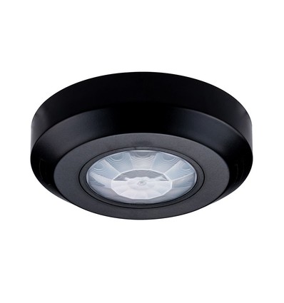 360° PIR infrarød taksensor - Sort, påbygging, max 200W LED, IP20, rekkevidde 8m