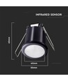 PIR taksensor for innbygging, 360° - Sort, IP20, deteksjonsavstand opptil 8m, hullmål: Ø4cm