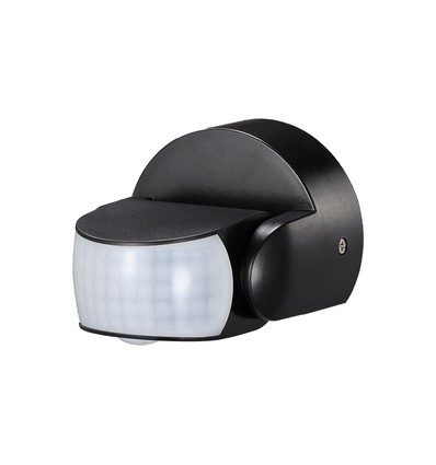 Infrarød bevægelsessensor - IP65 udendørs, sort, 180°/360° detektering, max 600W LED