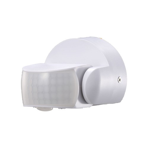 Infraröd rörelsesensor, vit - IP65, 180°/360°, max 600W LED, räckvidd 12m, utomhus/inomhus