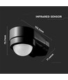 Sensor for hushjørne, svart, bevegelsessensor - justerbar, hjørnemontering, IP65 (maks:600W LED)
