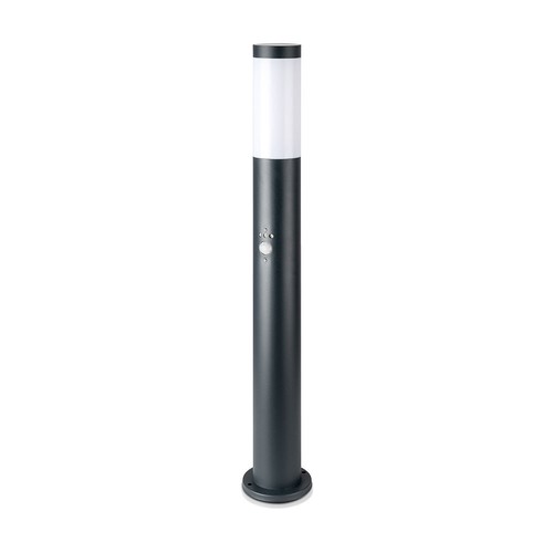 80cm havelampe med sensor - Grå, rustfrit stål, E27, pullert, IP44 udendørs, PIR bevægelsessensor