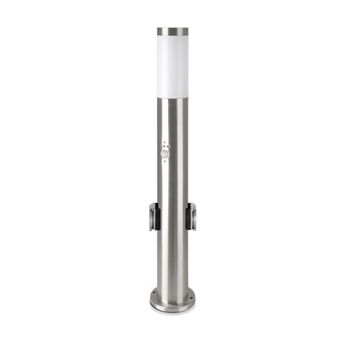 Borne de jardin E27 60cm avec capteur et 2 prises - IP44, inox