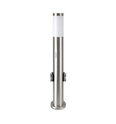 Borne de jardin E27 60cm avec capteur et 2 prises - IP44, inox