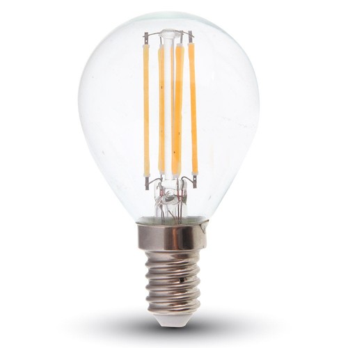 E14 6W LED klotlampa - P45, filament, klart glas, 130lm/W, varmvit, ersätter 60W