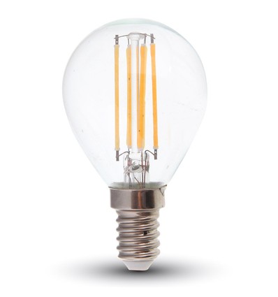 E14 6W LED klotlampa - P45, filament, klart glas, 130lm/W, varmvit, ersätter 60W