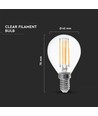 E14 6W LED kronepære - P45, filament, klart glass, 130lm/W, varm hvit, erstatter 60W