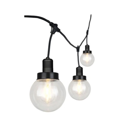 3m LED lyskjede med 6 pærer - Ø15cm pærer, E27 sokkel, IP65 utendørs, matt sort, kan sammenkobles