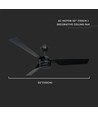 65W plafondventilator - zwart, RF bediening, 3 zwarte bladen, AC motor, 52 inch