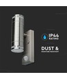 GU10 Vägglampa upp/ner m. sensor - IP44 utomhus, rostfri, utan ljuskälla