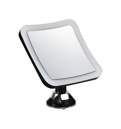 Miroir LED 3,2W avec grossissement 10x - À piles, rotation 360°, IP44, noir, ventouse, blanc froid