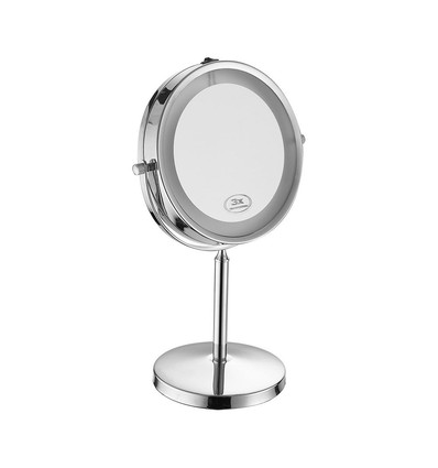 3W LED kosmetikspegel med ljus - 7 tum, 1X och 3X förstoring, 360° rotation, batteridriven, kromfinish