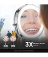 Miroir cosmétique LED 3W avec lumière - 7 pouces, grossissement 1X et 3X, rotation 360°, à piles, finition chrome