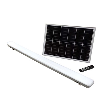 V-Tac 120cm armatur inkl. solcellepanel - 18W, CCT(3-i-1), Sensor, RF fjernbetjening, IP65 udendørs