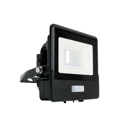 10W Projektør - PIR Sensor, Samsung Chip, 4000K, Sort Hus