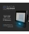 30W LED lyskaster med sensor - Samsung LED chip, IP65, sort, slim, utendørs