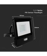 20W LED projektør med sensor - Samsung LED chip, IP65, sort, 1m kabel, kold hvid