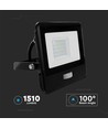 20W LED projektør med sensor - Samsung LED chip, IP65, sort, 1m kabel, kold hvid