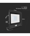 30W LED breedstraler met PIR sensor - Samsung LED chip, IP65, zwart, 1m kabel, buiten