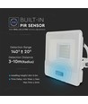 20W LED lyskaster med sensor, Samsung LED chip - 4000K, hvit, IP65, PIR sensor, utendørs