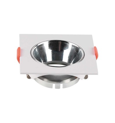 GU10 innfellingsspot - Kvadratisk, hvit med krom reflektor, hull: Ø7,2 cm, 8,5 x 8,5 cm