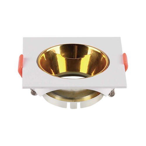 GU10 indbygningsspot - Firkantet, hvid med guld reflektor, hul: Ø7,2 cm, uden lyskilde