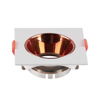 GU10 inbouwspot - Vierkant, wit met rose gold reflector, PC kunststof, gat: Ø7,2 cm, 8,5 x 8,5 cm, IP20 binnenshuis