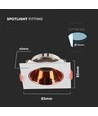 GU10 innfellingsspot - Firkantet, hvit med rose gold reflektor, PC plast, hull: Ø7,2 cm, 8,5 x 8,5 cm, IP20 innendørs