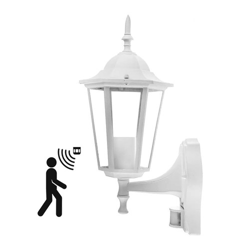 E27 Væglampe - IP44 udendørs, hvid, m. sensor, uden lyskilde