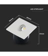 3W kvadratisk LED infälld spot för trappor - 4000K, 270lm, hål: 62mm, mått: 80x80mm