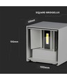 11W LED vegglampe - Bridgelux chip, 3000K, grå, firkantet, aluminium, IP65