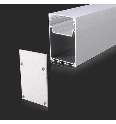 2m Alu profil för LED strips, vit - 50x75mm, mjölkvitt cover, ytmontering