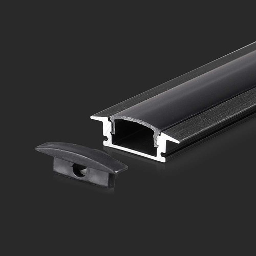 2m aluminiumprofil för inbyggnad - Inkl. svart cover, 24,7 x 7 mm, IP20