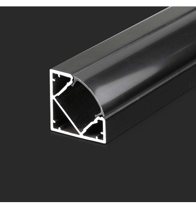 Profilé aluminium d'angle 2m pour rubans LED - Noir, avec diffuseur noir, 19x19mm