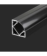 Profilé aluminium d'angle 2m pour rubans LED - Noir, avec diffuseur noir, 19x19mm