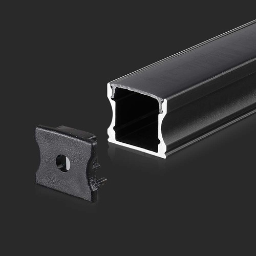 2m Profilé en aluminium noir pour bandes LED - Inclus : couvercle noir et embouts
