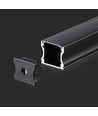 2m Alu profil til LED strips, sort- Inkl. melkehvitt deksel, til 20mm strips, overflatemontering
