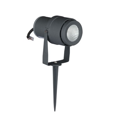 Spot de jardin LED 12W avec piquet - IP65, 3000K, gris, COB, 20 degrés, extérieur