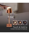 3W oppladbar LED bordlampe, gull - Touch dimbar, 3000K, 4000mAh batteri, 5V USB