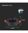 GU10 inbouwspot - Rond, zwart frame en zwarte reflector, aluminium, gat: Ø60 mm, afm: Ø92 mm