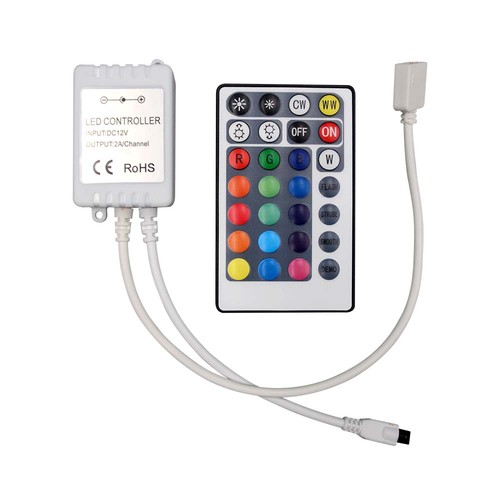 RGB+CCT controller med fjernkontroll - 12V/24V, 28 knapper, 10A, til LED strips