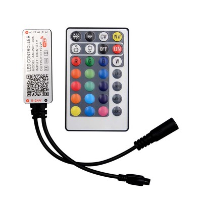 WiFi RGB+CCT LED controller - 12V/24V, 5 kanaler, inkl. fjärrkontroll, fungerar med Google Home