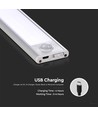 Lampe d'armoire LED 30cm 1,5W avec capteur PIR - 5V, 110lm, argent, rechargeable, 4000K