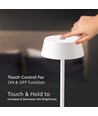 2W uppladdningsbar LED bordslampa, vit - IP54, touch dimbar, 5V, varmvit, upp till 10 timmars batteri