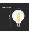 E27 6W LED filament lampa - G95, 600lm, 3000K, 300° spridning